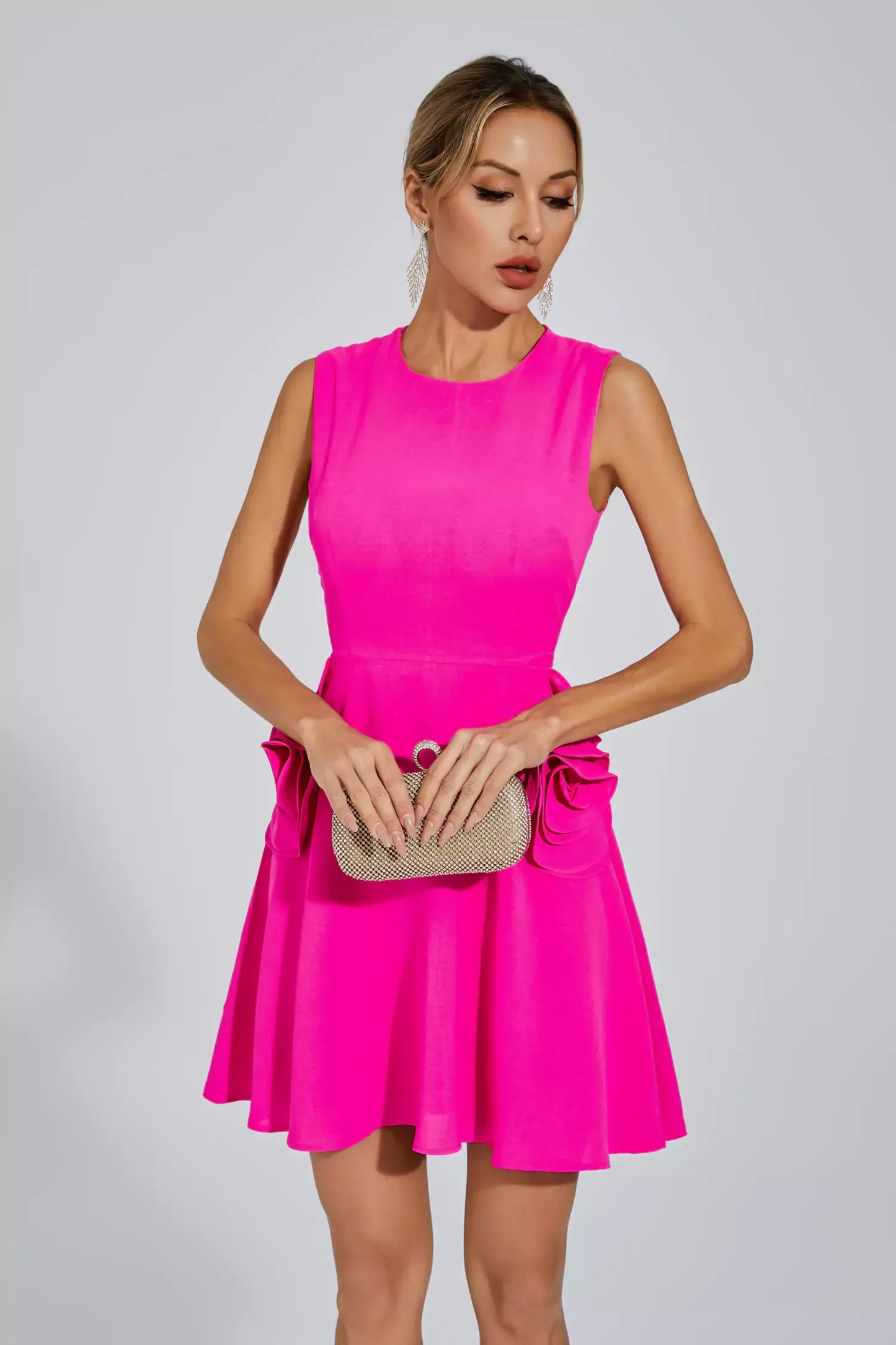 Etta Pembe Kolsuz Mini Elbise