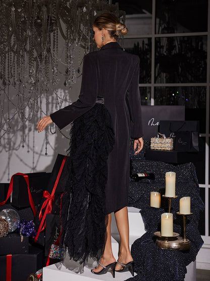 Haban Tül Detaylı Yaka Kaban