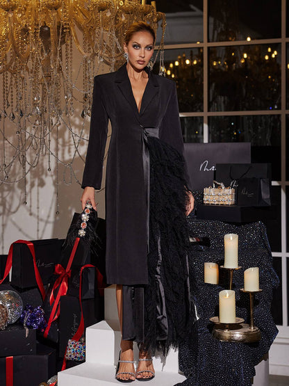 Haban Tül Detaylı Yaka Kaban