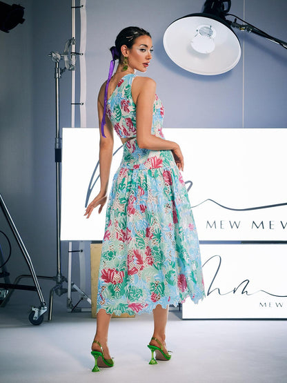 Habib Tek Omuzlu Desenli İşlemeli Elbise