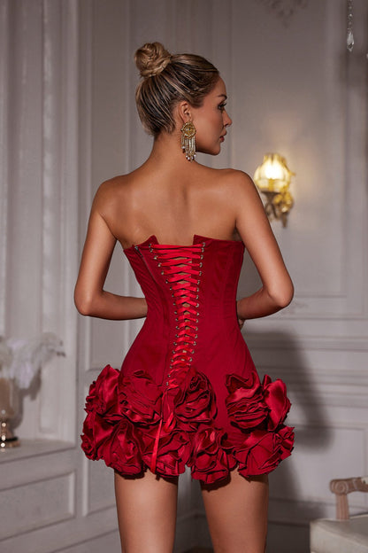 Hiroshi Askısız Çiçek Mini Elbise