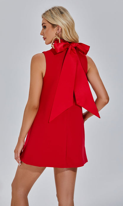 Jodie Kırmızı 3D Mini Çiçek Desenli Elbise