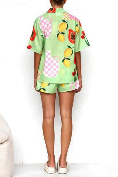 Günlük Baskılı Hırka Gömlek Şort Takım