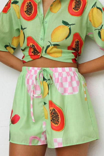 Günlük Baskılı Hırka Gömlek Şort Takım