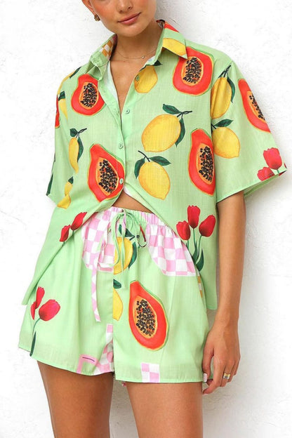 Günlük Baskılı Hırka Gömlek Şort Takım