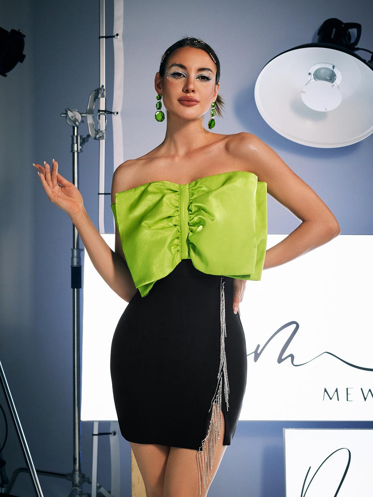 Idony Askısız Fiyonklu Kristal Püsküllü Mini Elbise