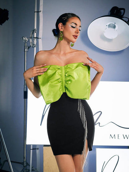 Idony Askısız Fiyonklu Kristal Püsküllü Mini Elbise