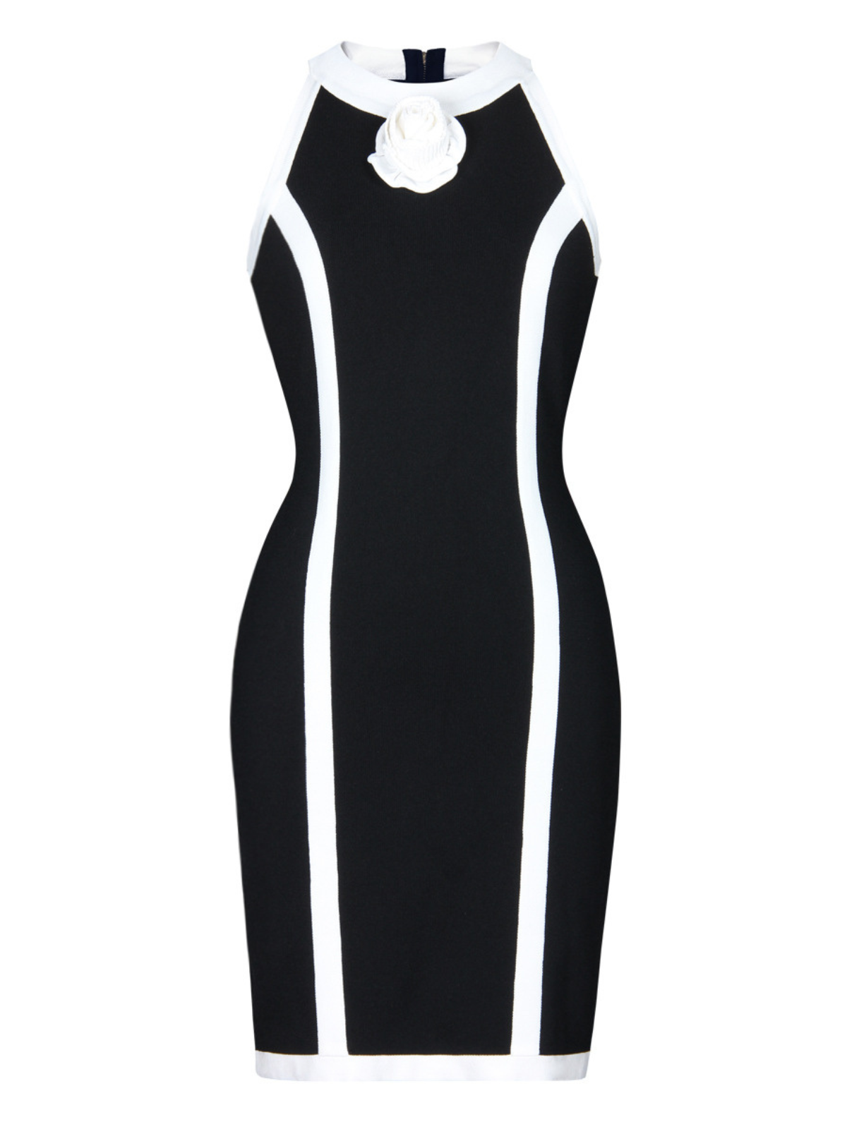 Jyll Yuvarlak Yaka Çiçekli Örme Mini Elbise Siyah