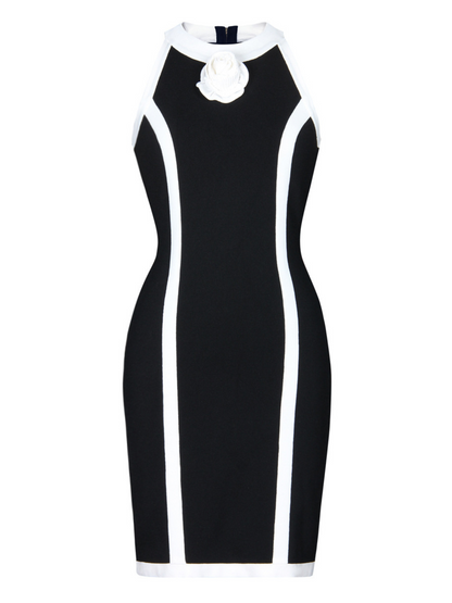 Jyll Yuvarlak Yaka Çiçekli Örme Mini Elbise Siyah