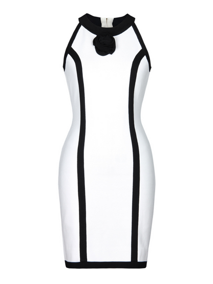 Jyll Yuvarlak Yaka Çiçekli Örme Mini Elbise Beyaz