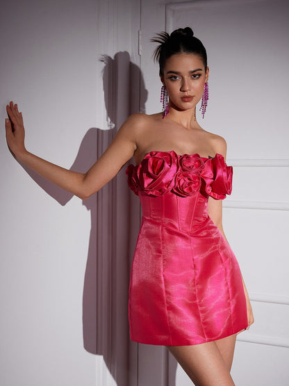 Katelynn Askısız Çiçek Mini Elbise