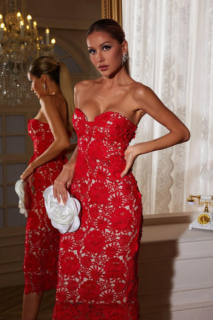 Kenneth Çiçek İşlemeli Midi Elbise