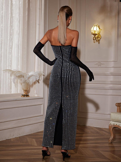 Khy Eldivenli Yapay Elmas Bandaj Uzun Elbise