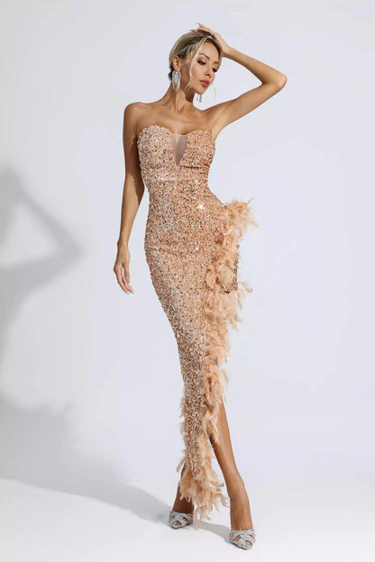 Kira -Şampanya Renk Maxi Elbise