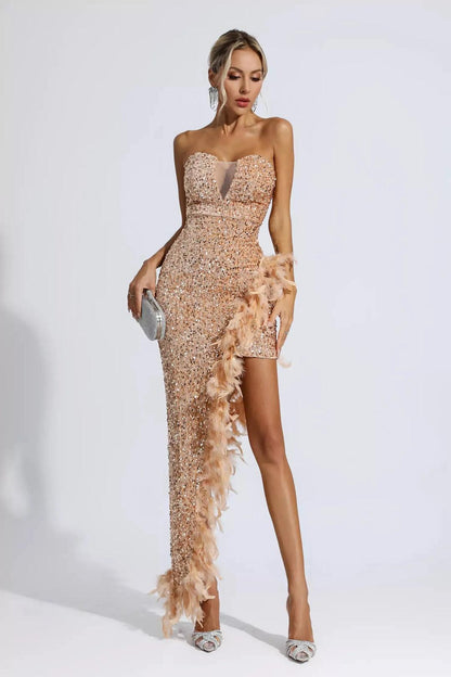 Kira -Şampanya Renk Maxi Elbise