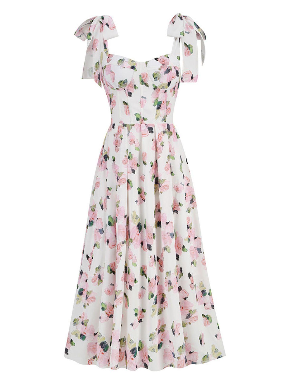 Kızzy Çiçekli Spagetti Midi Elbise