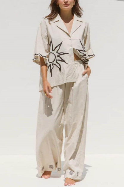 Sunshine Bol Baskılı Geniş Paça Pantolon Takımı