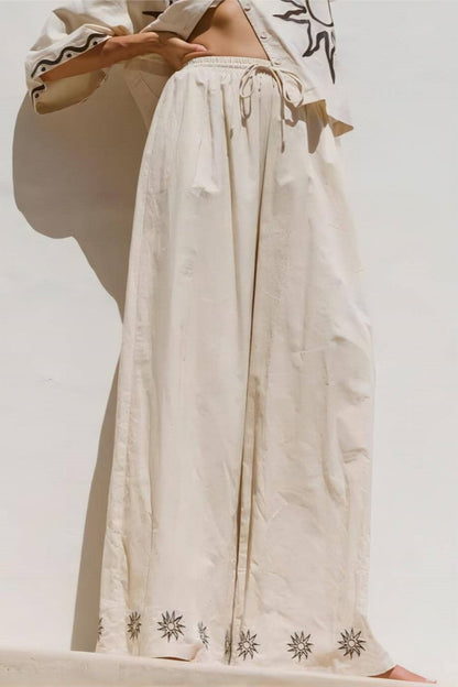 Sunshine Bol Baskılı Geniş Paça Pantolon Takımı