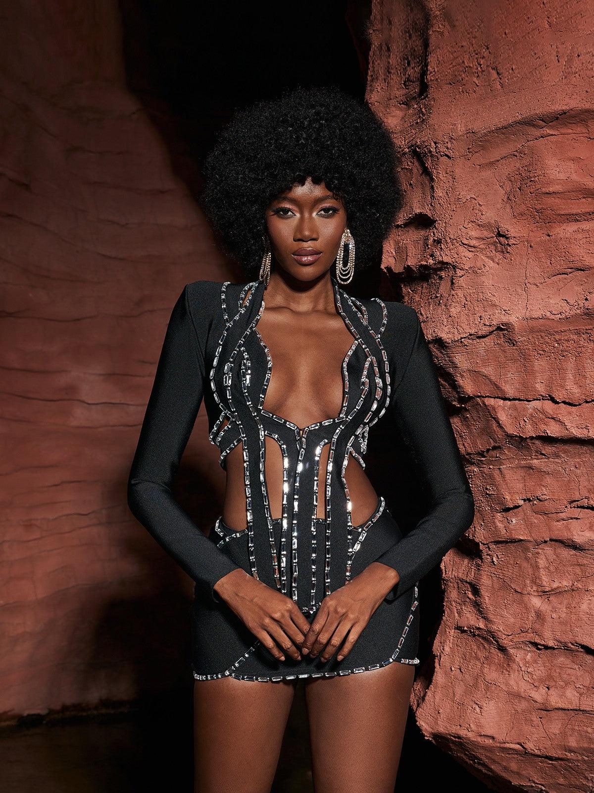 Lelia Taşlı Kesik Bandaj Elbise