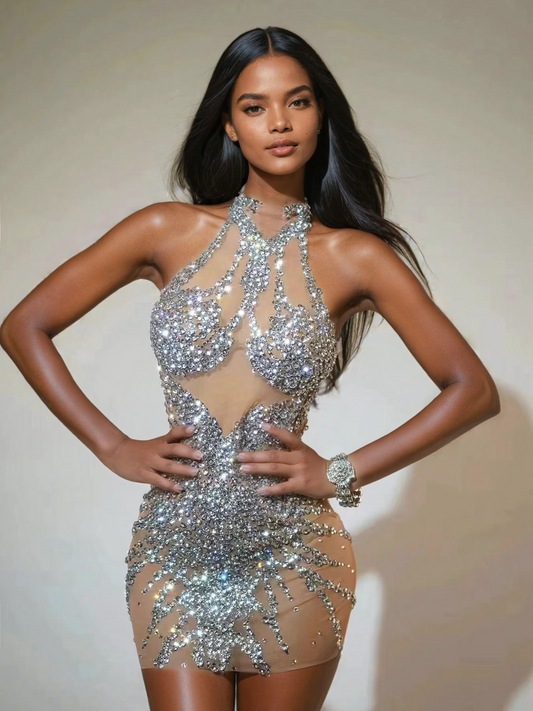 Lexiss Askılı Yapay Elmas Mini Elbise