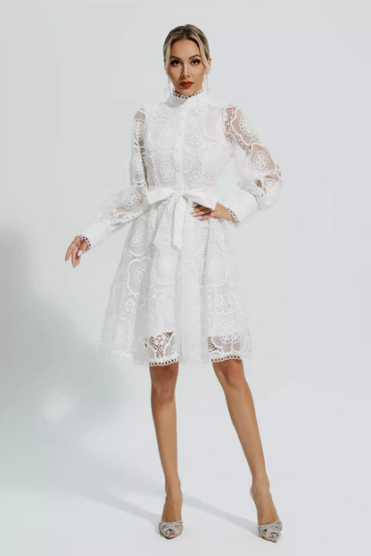 Lorelei Beyaz Dantel Jakarlı Mini Elbise