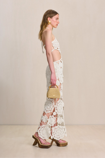 Lucille Halter Yaka Pamuklu Kesik Uzun Elbise