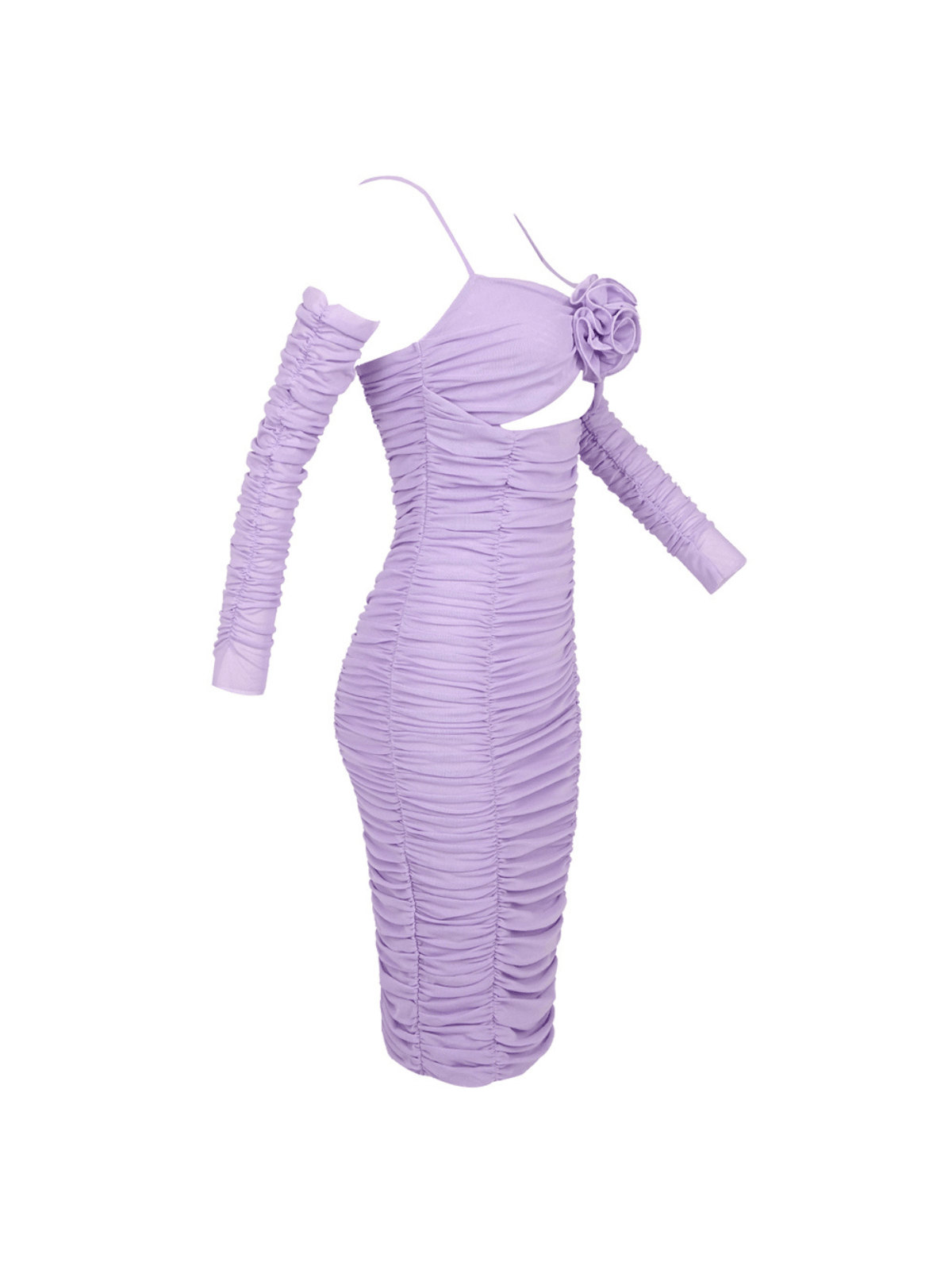 Monga İnce Çiçek Büzgülü Midi Elbise