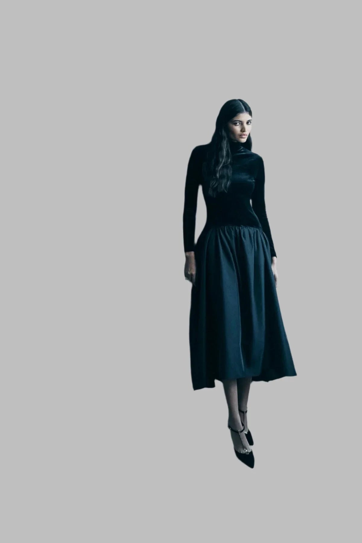 Cara Uzun Kollu Midi Elbise