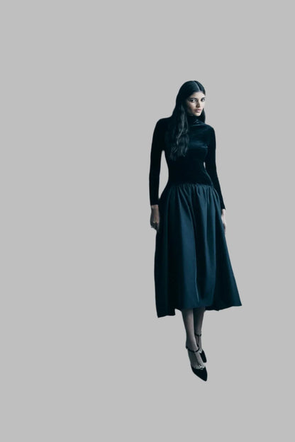 Cara Uzun Kollu Midi Elbise