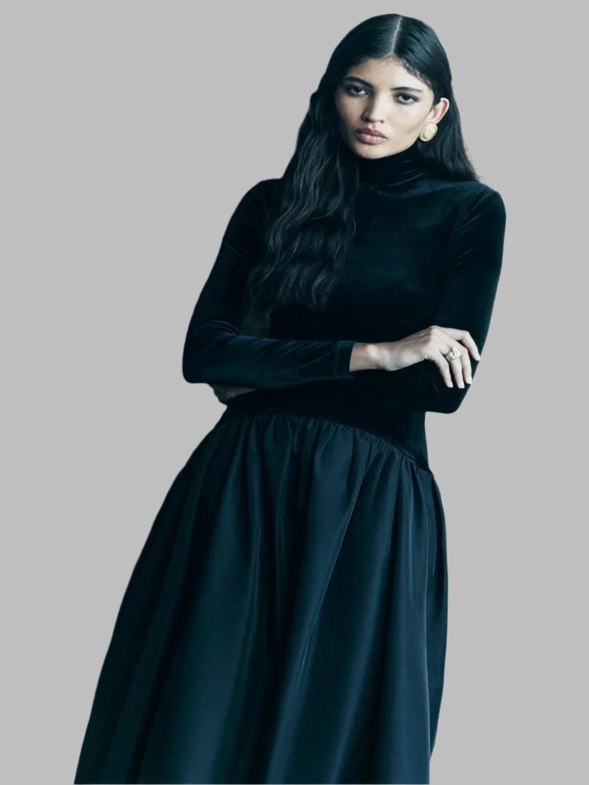 Cara Uzun Kollu Midi Elbise