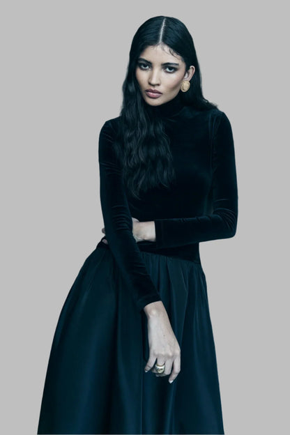 Cara Uzun Kollu Midi Elbise