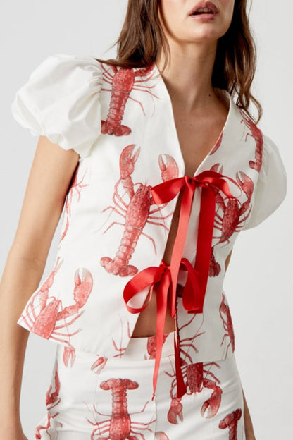 İstakoz Desenli Düz Pantolon Takımı