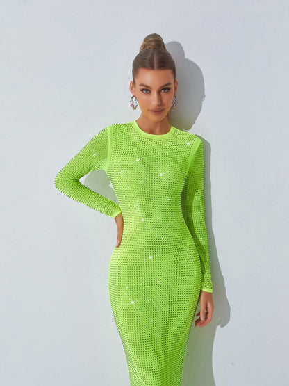 Neriah Kristal İşlemeli Midi Elbise Yeşil
