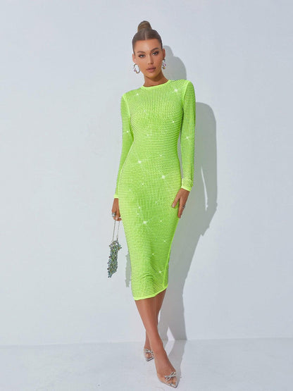 Neriah Kristal İşlemeli Midi Elbise Yeşil