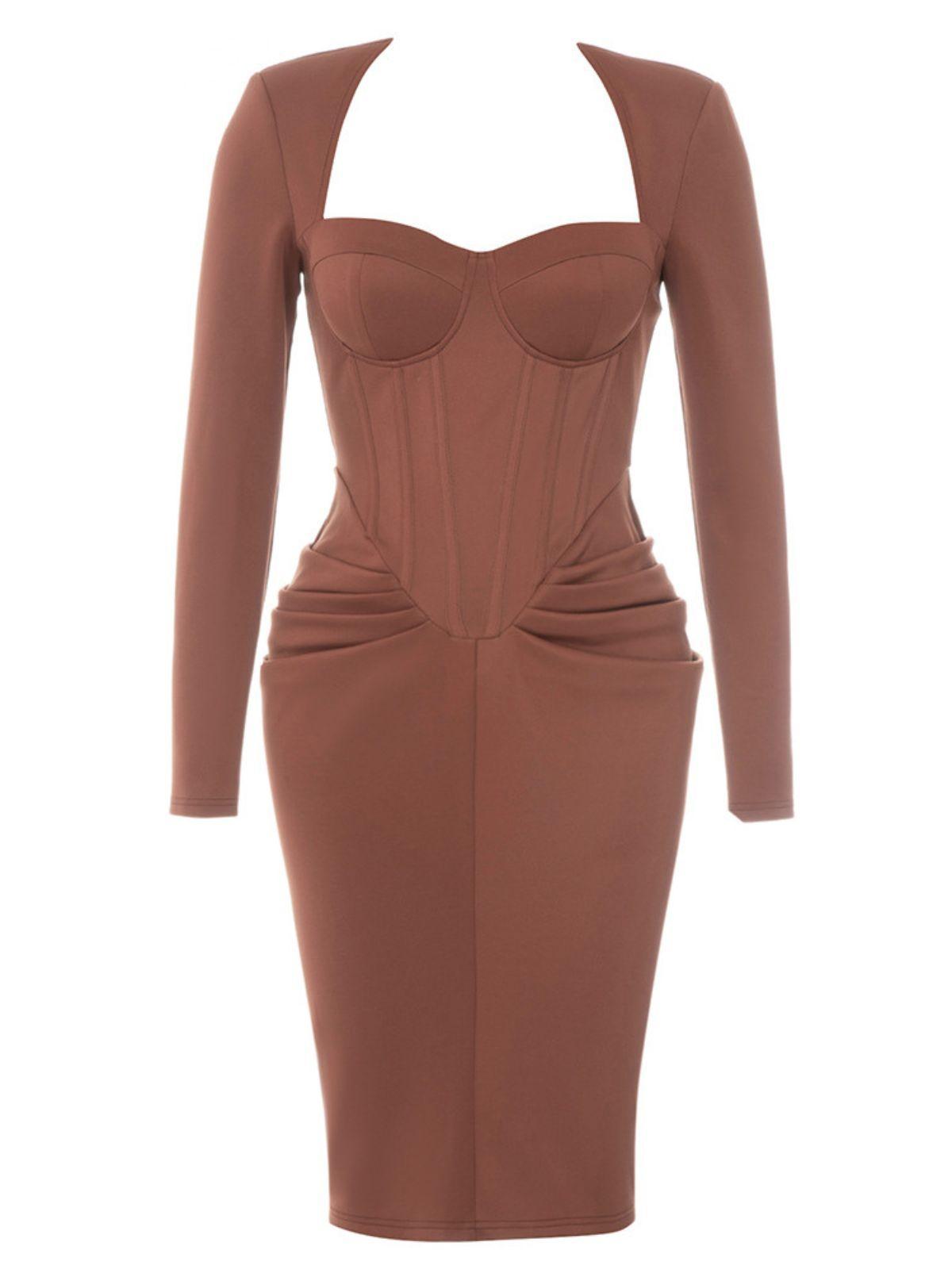 Noelani Uzun Kollu Korseli Midi Elbise