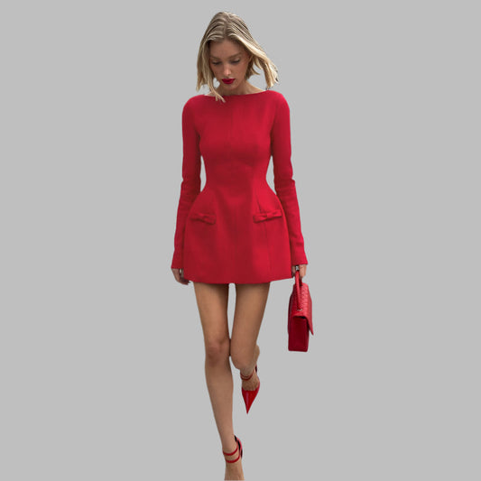 Pembe - Düz Mini Elbise