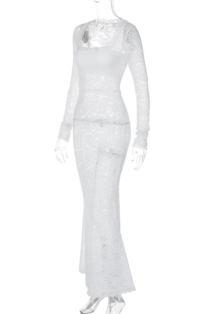 Bertha Kare Yaka Dantel Uzun Elbise