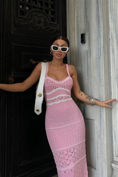 Esther Örgü Oymalı Uzun Yırtmaçlı Elbise