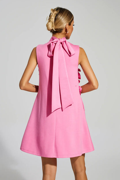 Soğan Pembe Gül Çiçek Mini Elbise