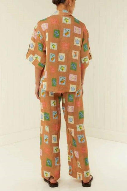 Etnik Botanik Çiçek Desenli Bol Paça Pantolon