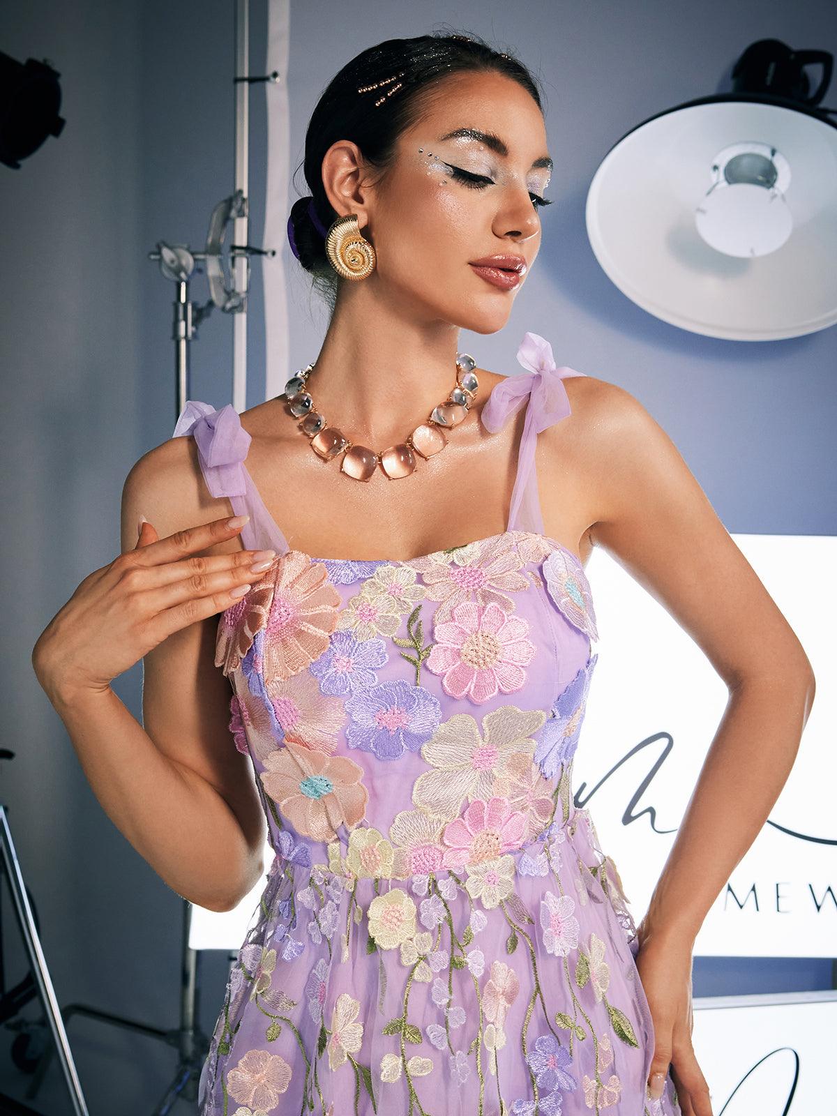 Philip Bağcıklı İşlemeli Mini Elbise