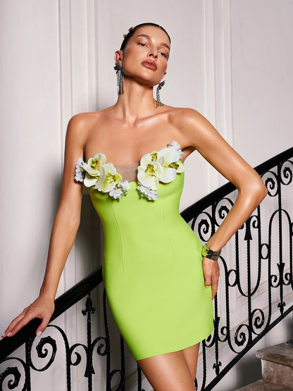 Rajiv Askısız Çiçek Bandaj Mini Elbise