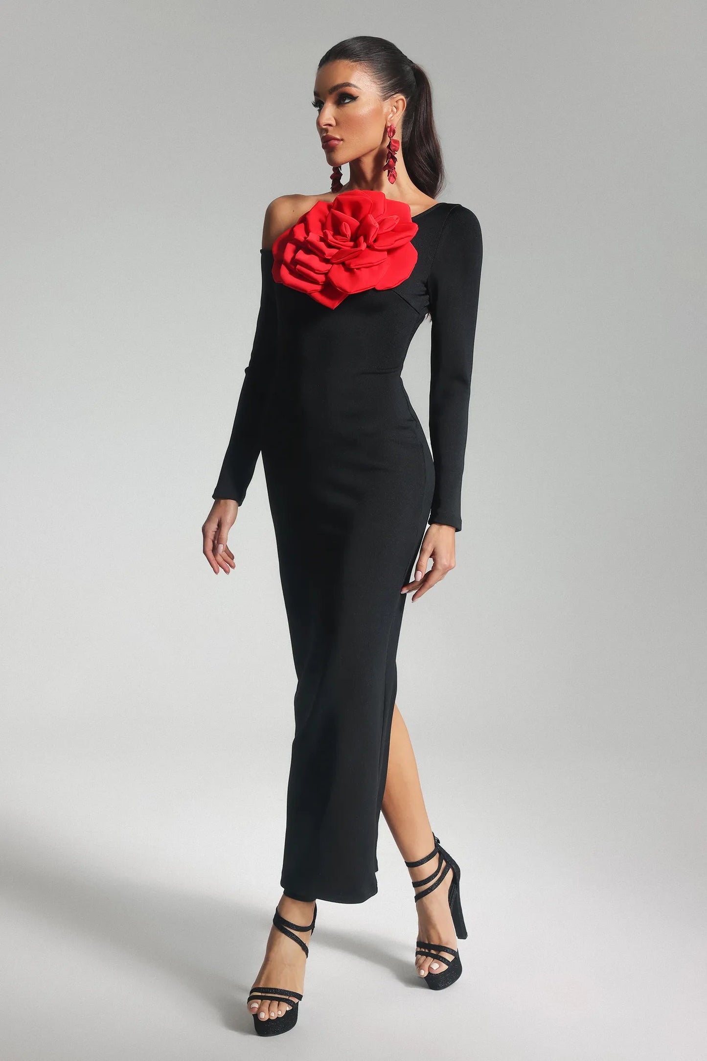 Çiçek Bandajlı Uzun Elbise