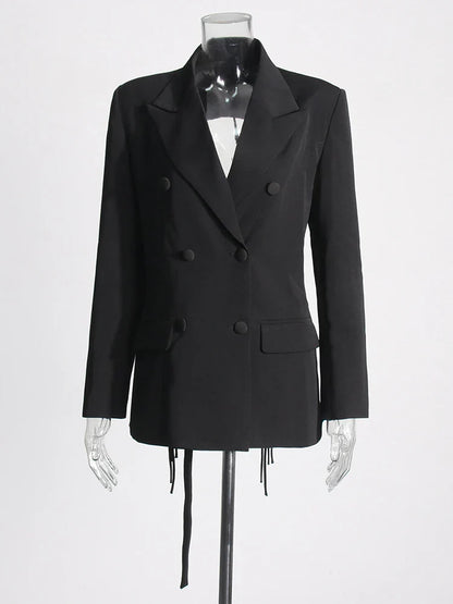 Kadın İçin Çentikli Yaka Ve Büzme Detaylı Sırtı Açık Patchwork Blazer