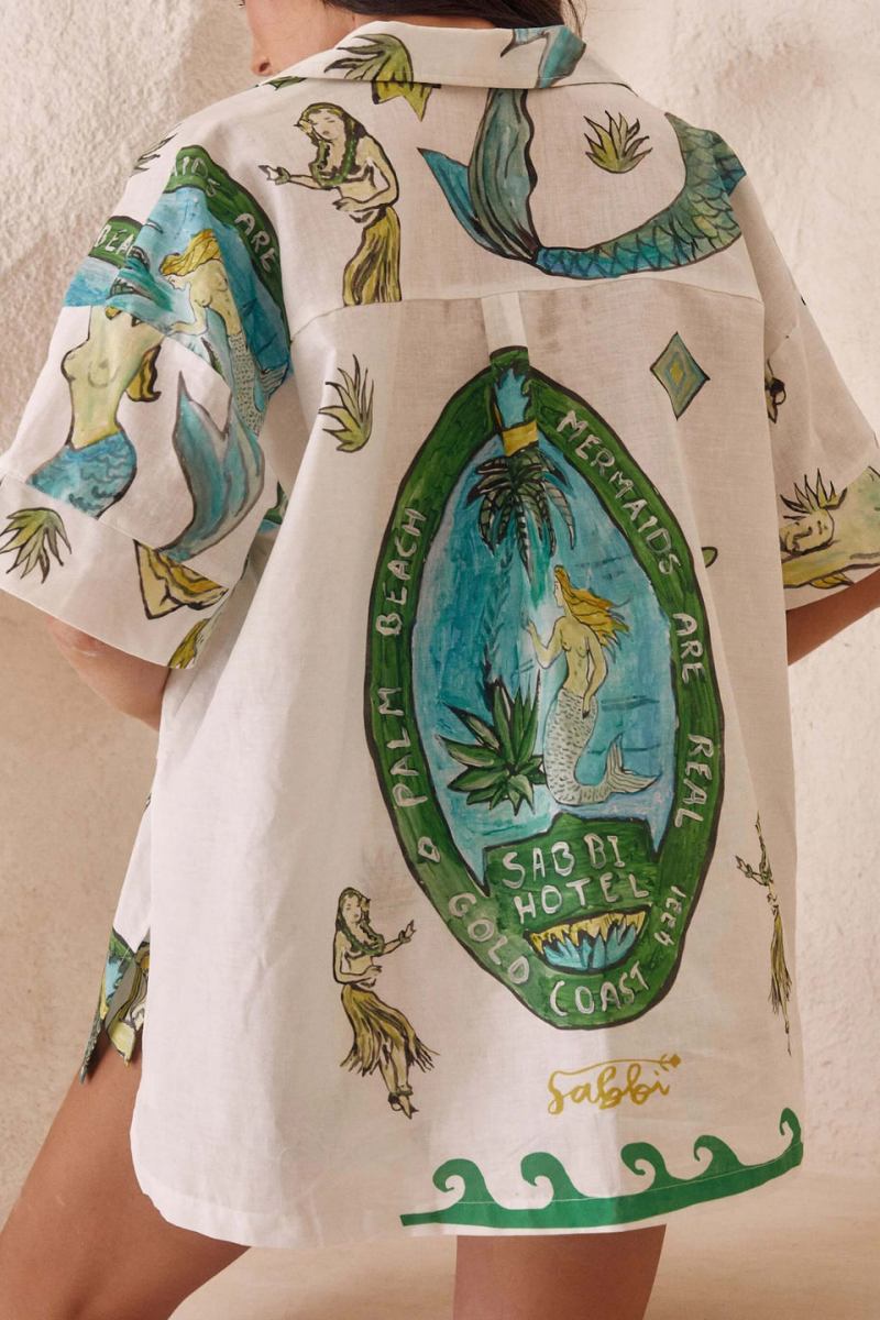 Tatil Deniz Kızı Baskı Gevşek Şort İki Parçalı Set