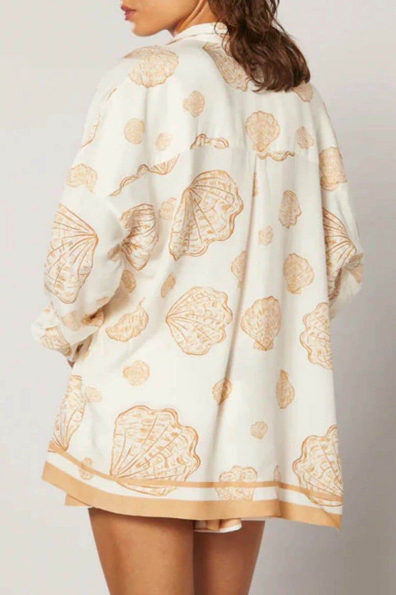 Tatil Kabuğu Desenli Lastikli Şort-Takım