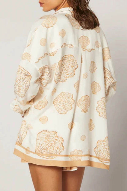 Tatil Kabuğu Desenli Lastikli Şort-Takım