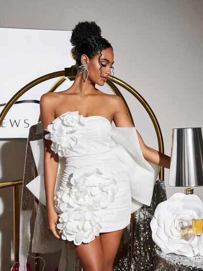 Sophrona Askısız Çiçek Fiyonklu Mini Elbise