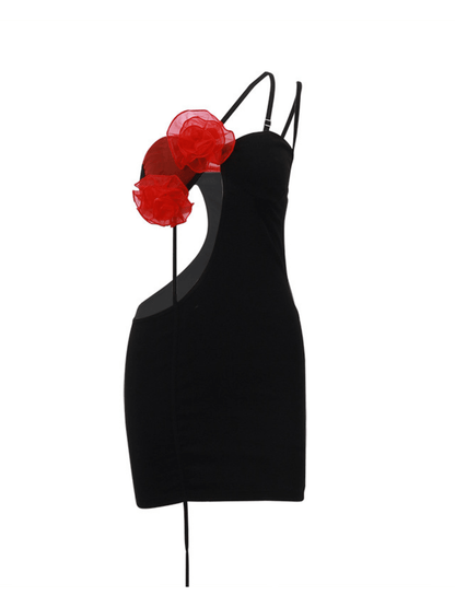 Valor Tek Omuzlu Çiçek Kesik Mini Elbise