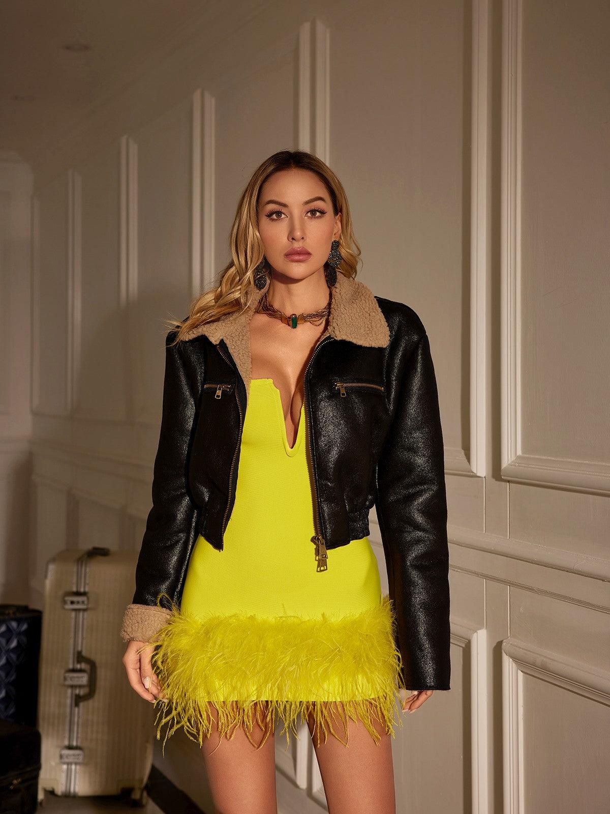 Veer Straplez Tüy Bandaj Elbise Sarı